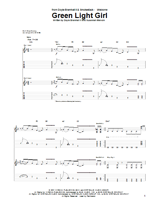 Doyle Bramhall II Green Light Girl Sheet Music Notes & Chords for Guitar Tab - Download or Print PDF