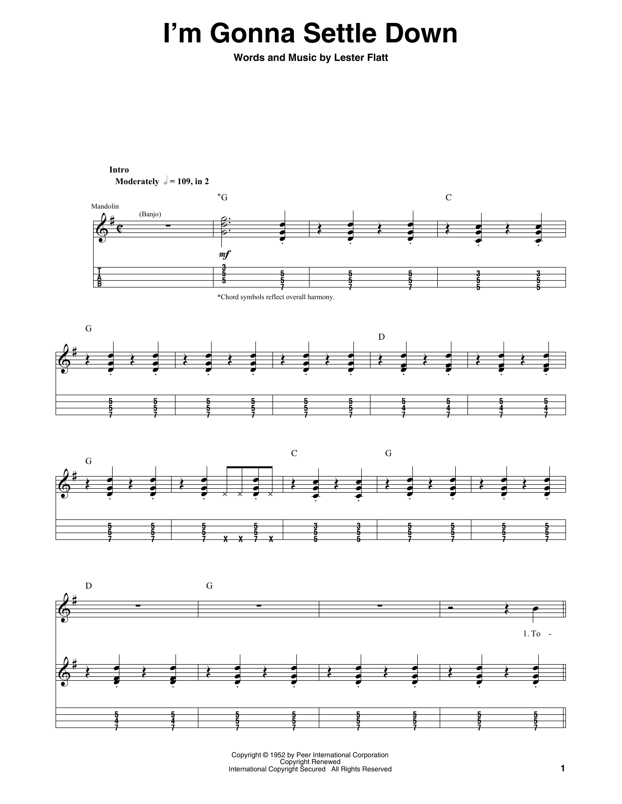 Doyle Lawson I'm Gonna Settle Down Sheet Music Notes & Chords for Mandolin Tab - Download or Print PDF