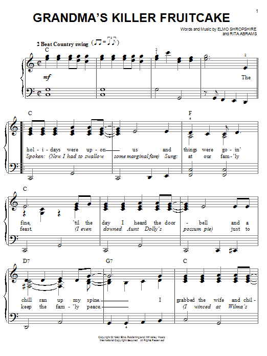 Dr. Elmo Grandma's Killer Fruitcake Sheet Music Notes & Chords for Piano, Vocal & Guitar (Right-Hand Melody) - Download or Print PDF