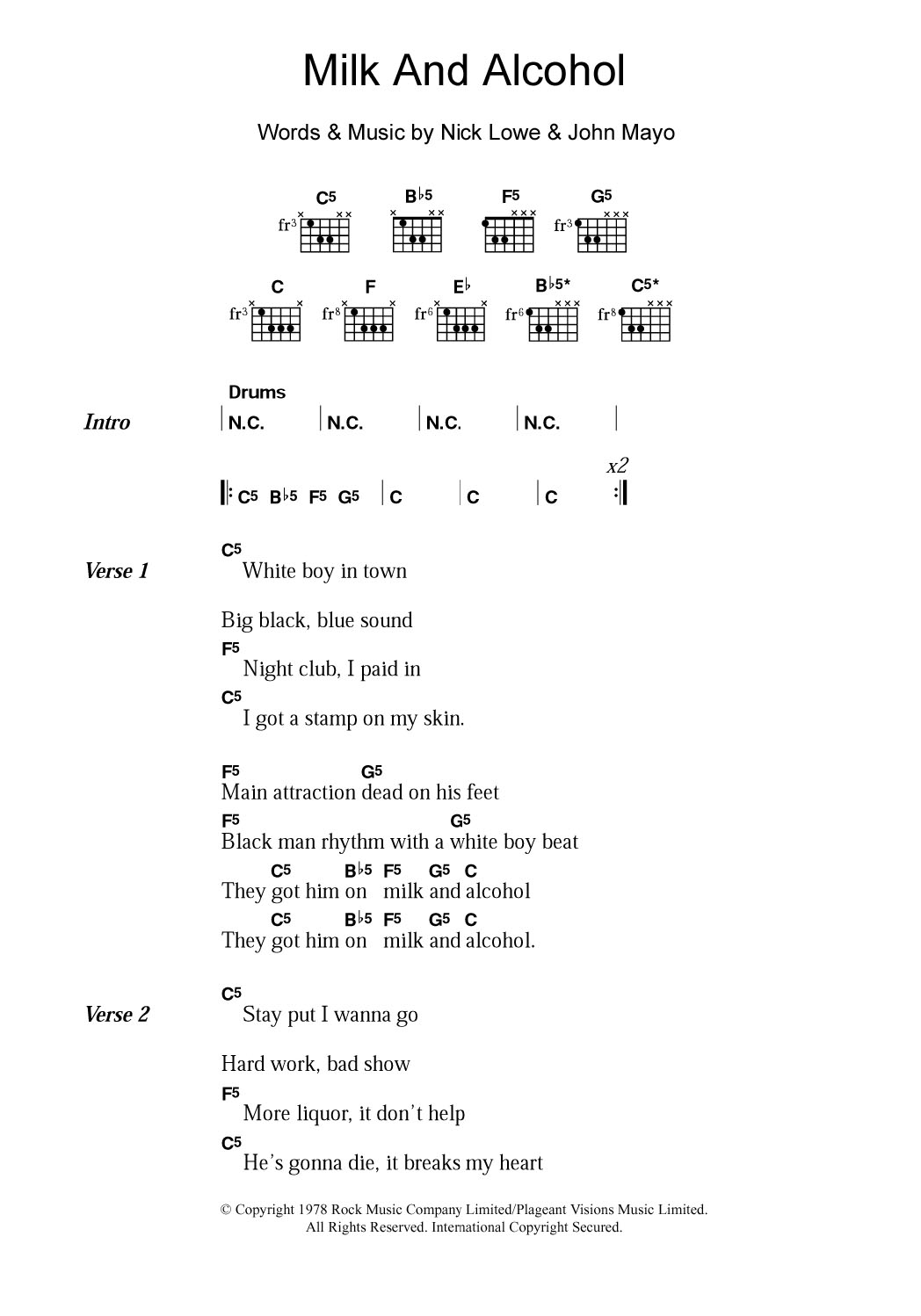 Dr. Feelgood Milk And Alcohol Sheet Music Notes & Chords for Lyrics & Chords - Download or Print PDF