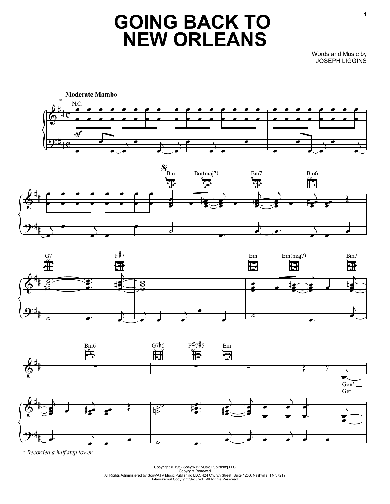 Dr. John Going Back To New Orleans Sheet Music Notes & Chords for Piano, Vocal & Guitar (Right-Hand Melody) - Download or Print PDF