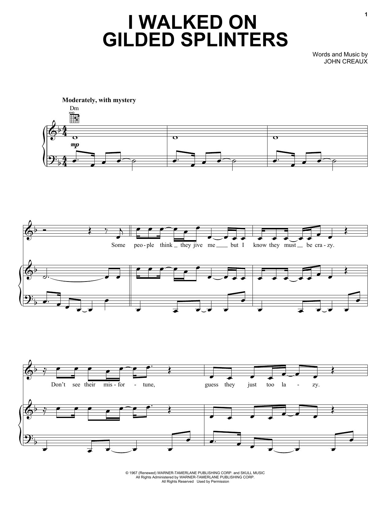 Dr. John I Walked On Gilded Splinters Sheet Music Notes & Chords for Piano, Vocal & Guitar (Right-Hand Melody) - Download or Print PDF