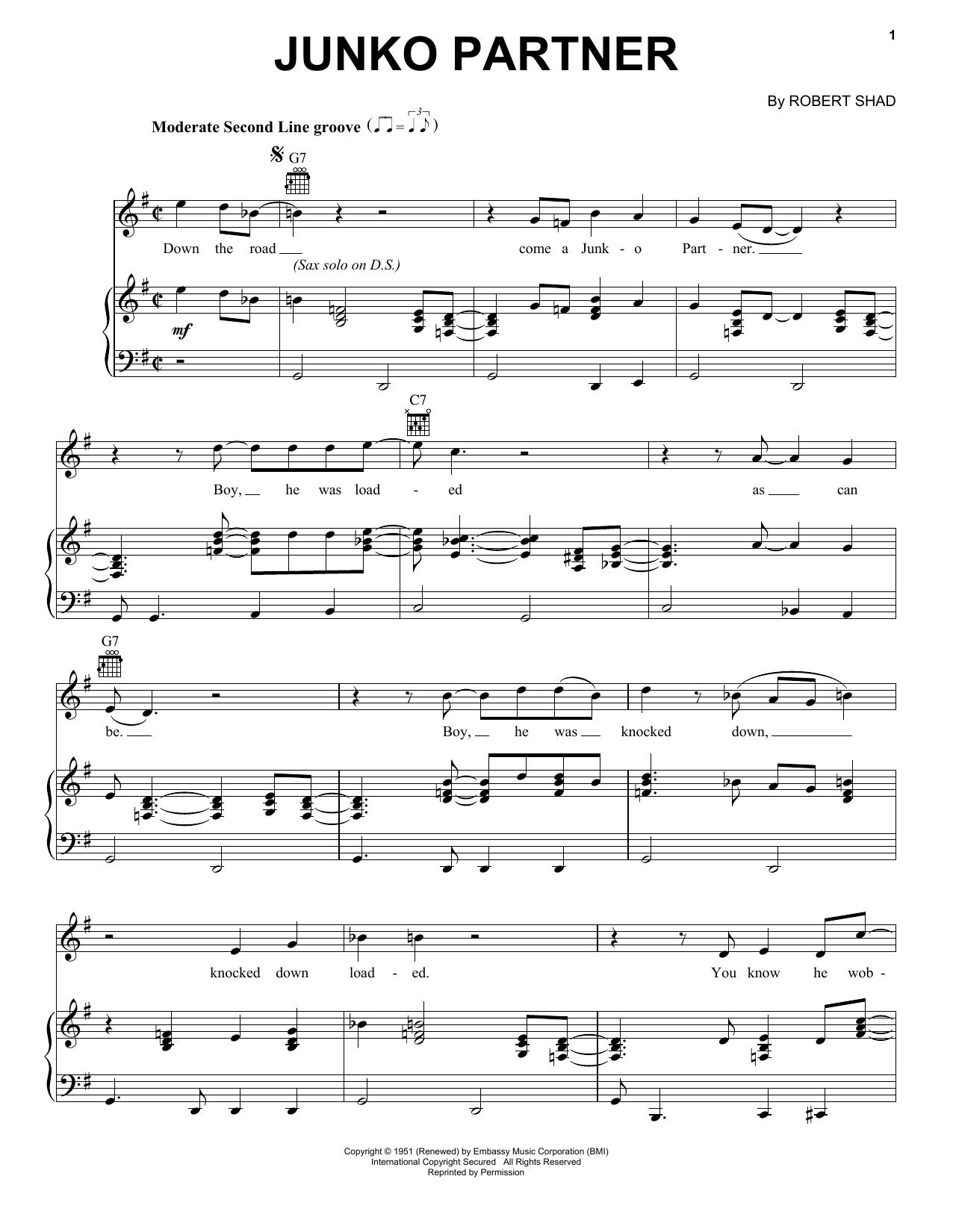 Dr. John Junko Partner Sheet Music Notes & Chords for Piano, Vocal & Guitar (Right-Hand Melody) - Download or Print PDF