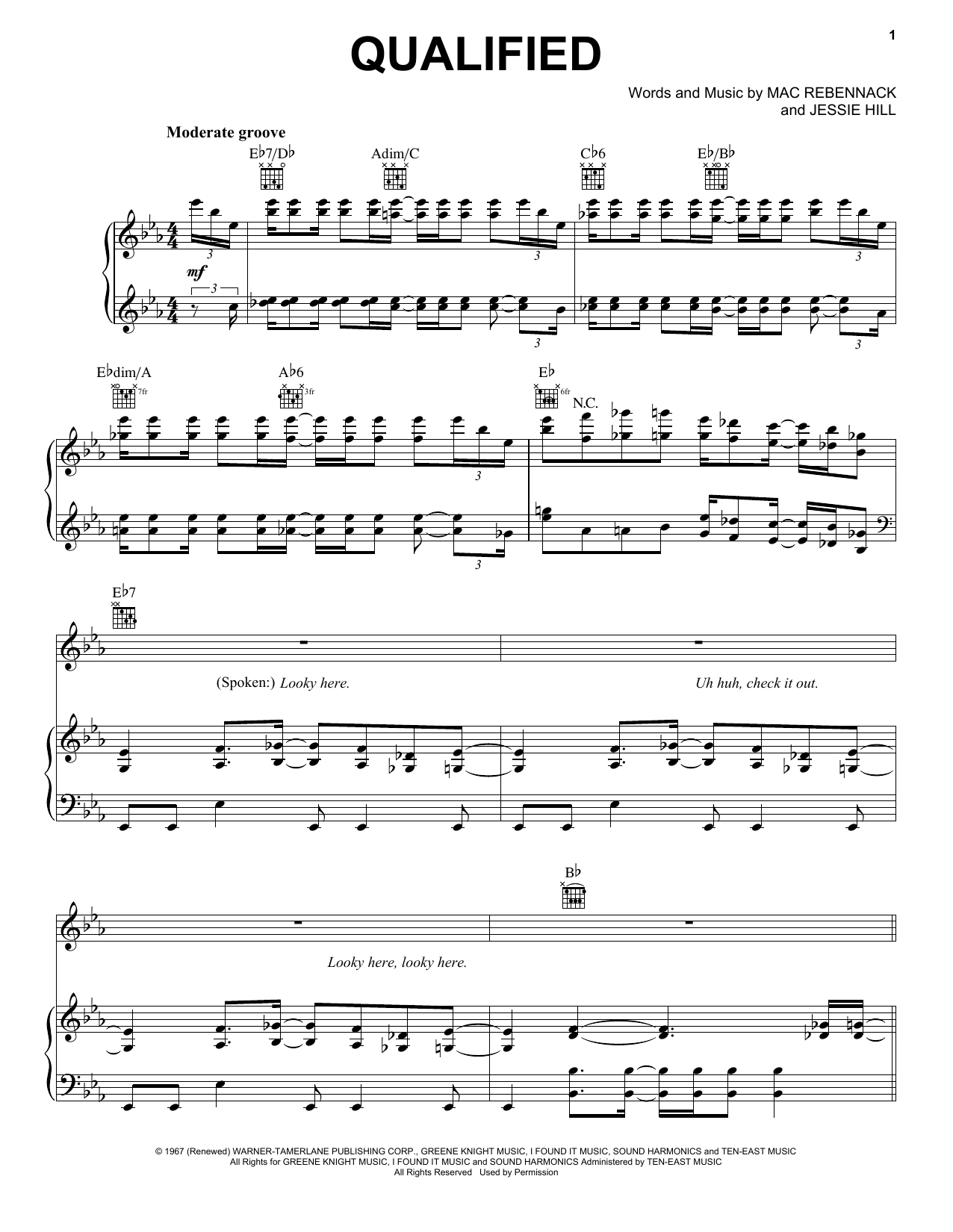 Dr. John Qualified Sheet Music Notes & Chords for Piano, Vocal & Guitar (Right-Hand Melody) - Download or Print PDF