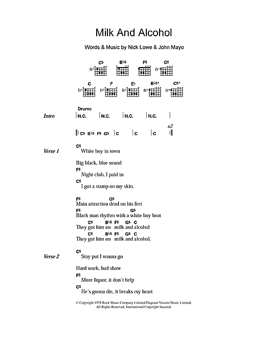 Dr. Feelgood Milk And Alcohol Sheet Music Notes & Chords for Lyrics & Chords - Download or Print PDF