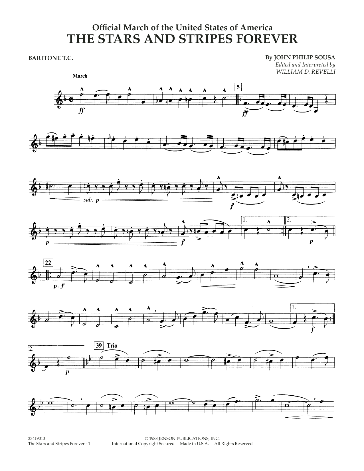 Dr William D Revelli The Stars And Stripes Forever Baritone T C Sheet Music Download Pdf Score 350045