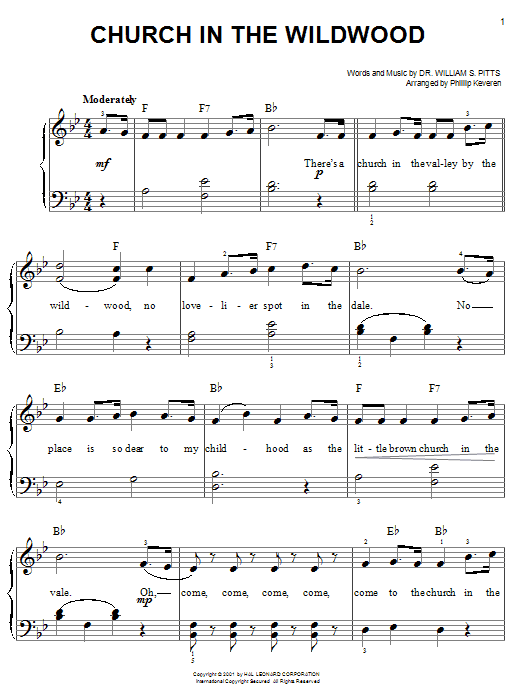 Preview Dr. William S. Pitts Church In The Wildwood Hymn sheet music, notes and chords for Lyrics & Chords, SKU: 82338 Church In The Wildwood sheet music