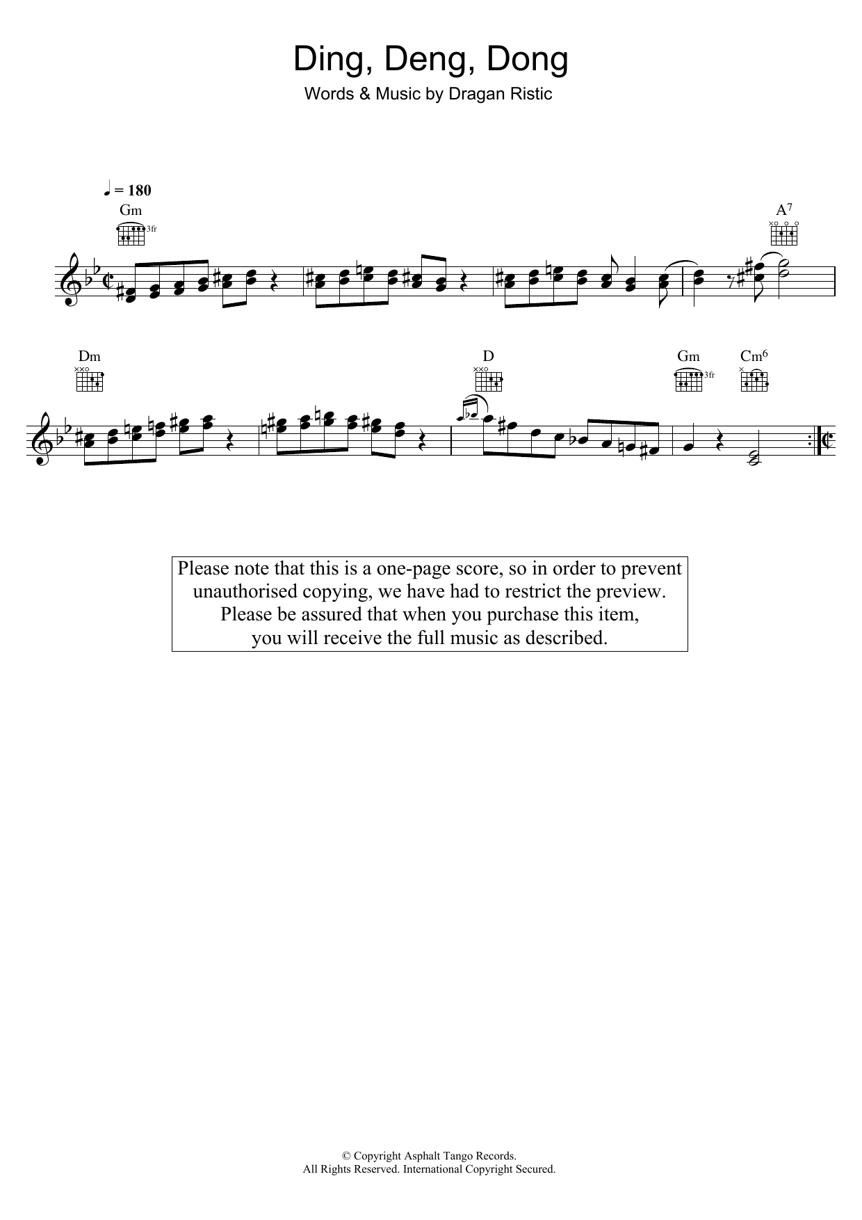 Dragan Ristic Ding, Deng, Dong Sheet Music Notes & Chords for Melody Line, Lyrics & Chords - Download or Print PDF