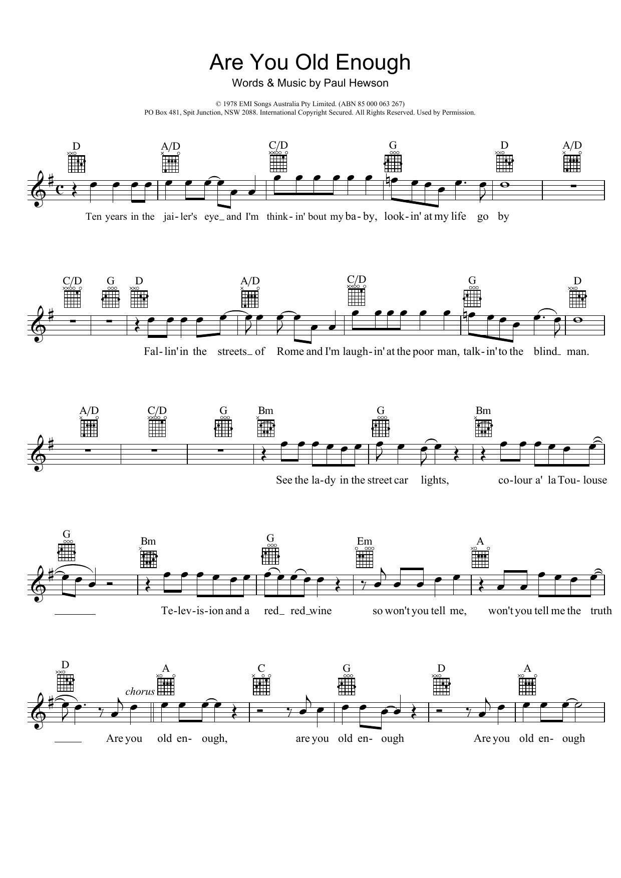 Dragon Are You Old Enough Sheet Music Notes & Chords for Melody Line, Lyrics & Chords - Download or Print PDF