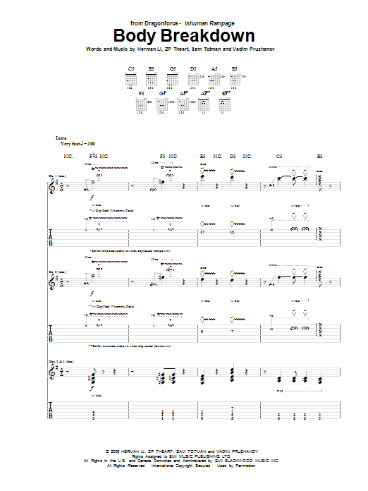 Dragonforce Body Breakdown Sheet Music Notes & Chords for Guitar Tab - Download or Print PDF