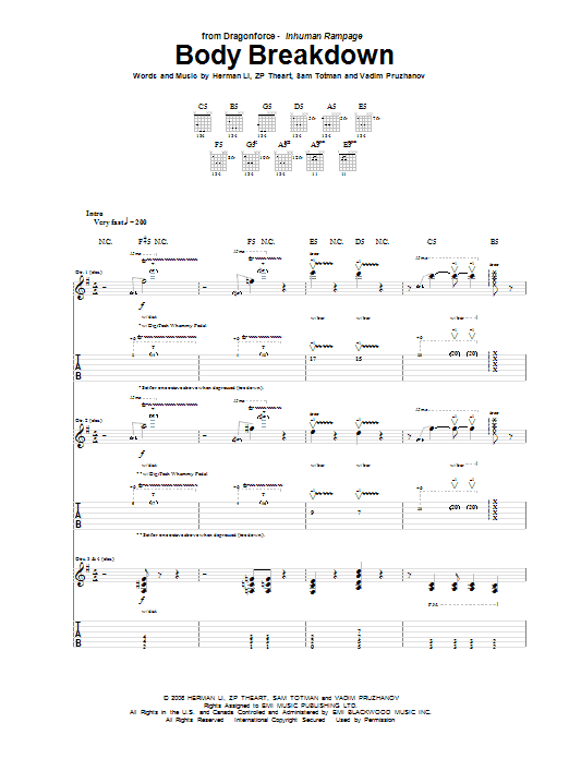 Preview Dragonforce Body Breakdown Pop sheet music, notes and chords for Guitar Tab, SKU: 67567 Body Breakdown sheet music
