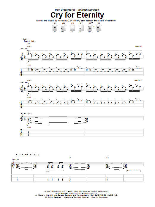 Dragonforce Cry For Eternity Sheet Music Notes & Chords for Guitar Tab - Download or Print PDF