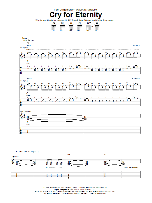 Preview Dragonforce Cry For Eternity Pop sheet music, notes and chords for Guitar Tab, SKU: 67566 Cry For Eternity sheet music