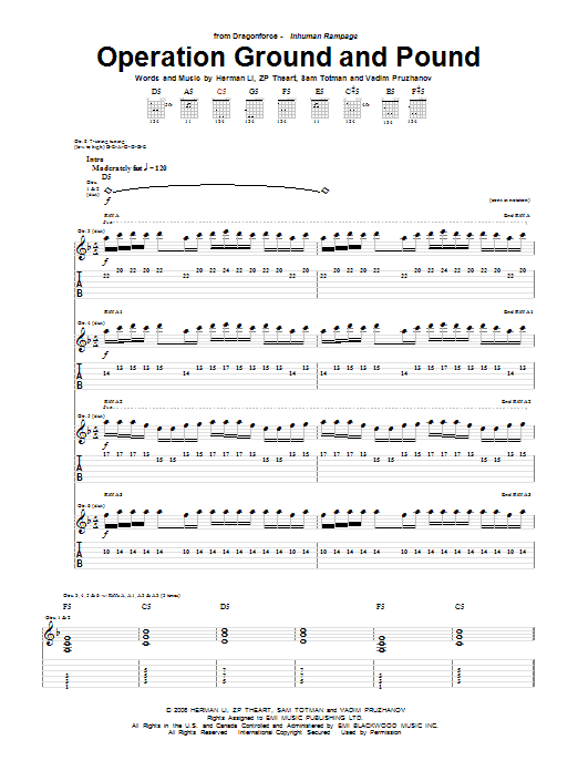 Dragonforce Operation Ground And Pound Sheet Music Notes & Chords for Guitar Tab - Download or Print PDF