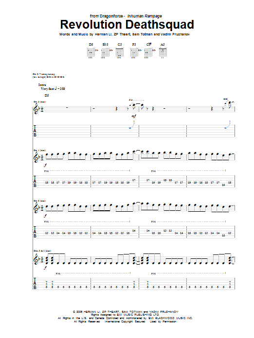 Dragonforce Revolution Deathsquad Sheet Music Notes & Chords for Guitar Tab - Download or Print PDF