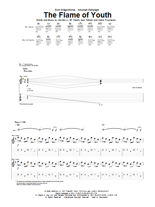 Dragonforce The Flame Of Youth Sheet Music Notes & Chords for Guitar Tab - Download or Print PDF