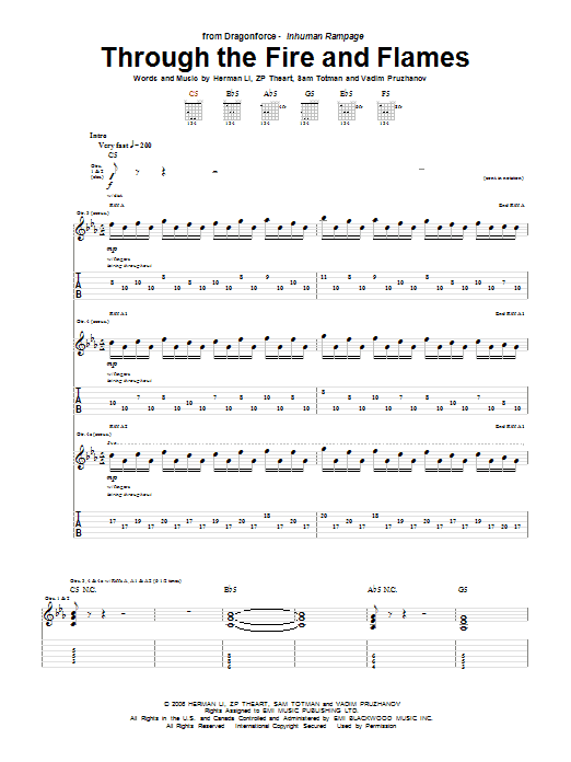 Stuepige sfærisk overdrive Dragonforce "Through The Fire And Flames" Sheet Music | Download PDF Score  63566