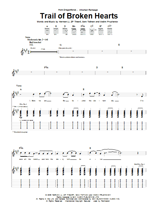 Dragonforce Trail Of Broken Hearts Sheet Music Notes & Chords for Guitar Tab - Download or Print PDF