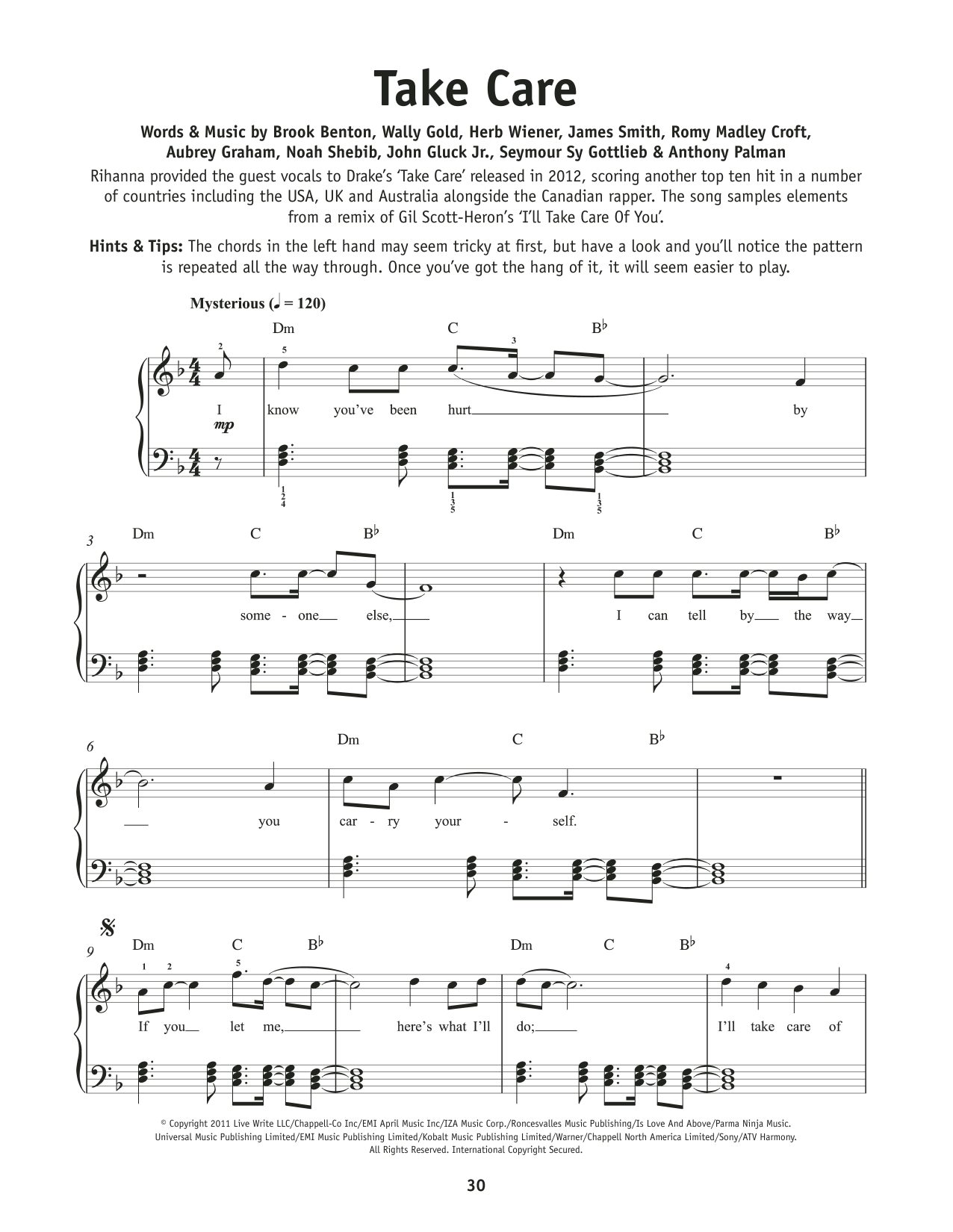 Drake and Rihanna Take Care Sheet Music Notes & Chords for Really Easy Piano - Download or Print PDF