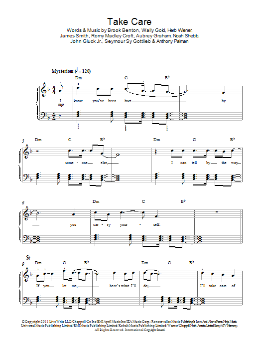 Drake Take Care (feat. Rihanna) Sheet Music Notes & Chords for Beginner Piano - Download or Print PDF