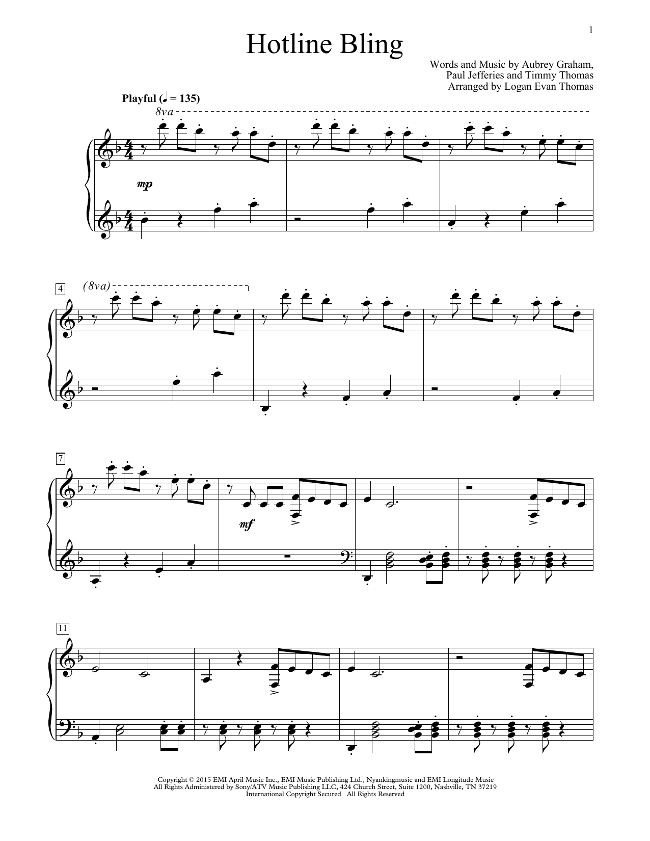 Drake Hotline Bling (arr. Logan Evan Thomas) Sheet Music Notes & Chords for Educational Piano - Download or Print PDF