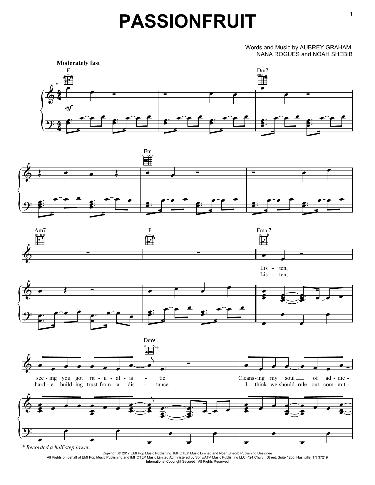 Drake Passionfruit Sheet Music Notes & Chords for Easy Piano - Download or Print PDF