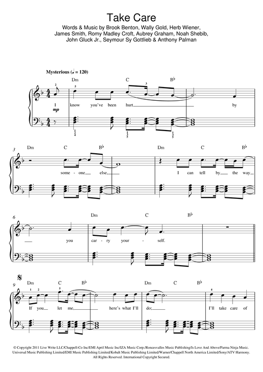 Drake Take Care (feat. Rihanna) Sheet Music Notes & Chords for Beginner Piano - Download or Print PDF