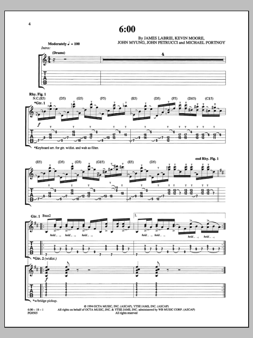 Dream Theater 6:00 Sheet Music Notes & Chords for Guitar Tab - Download or Print PDF