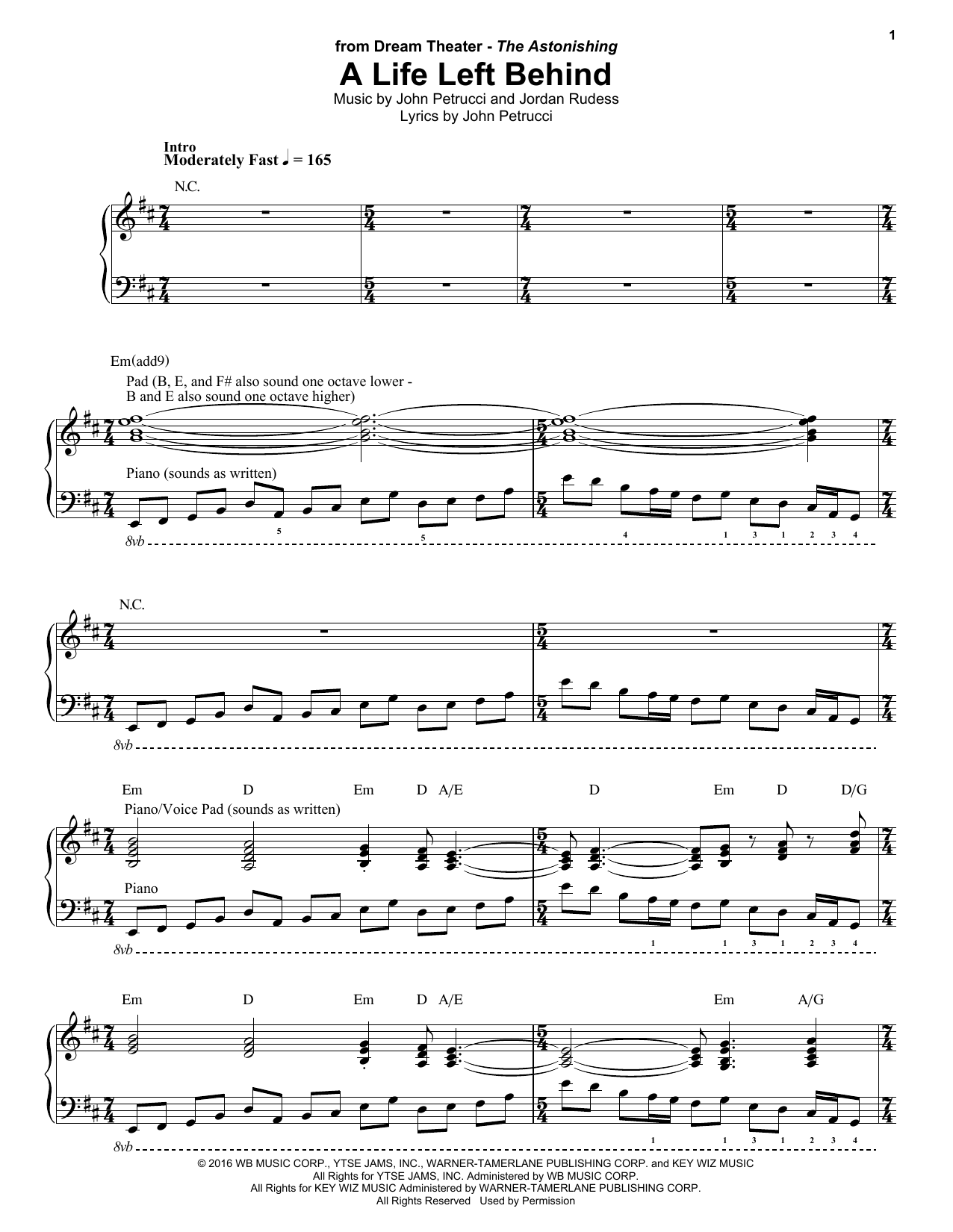 Dream Theater A Life Left Behind Sheet Music Notes & Chords for Keyboard Transcription - Download or Print PDF