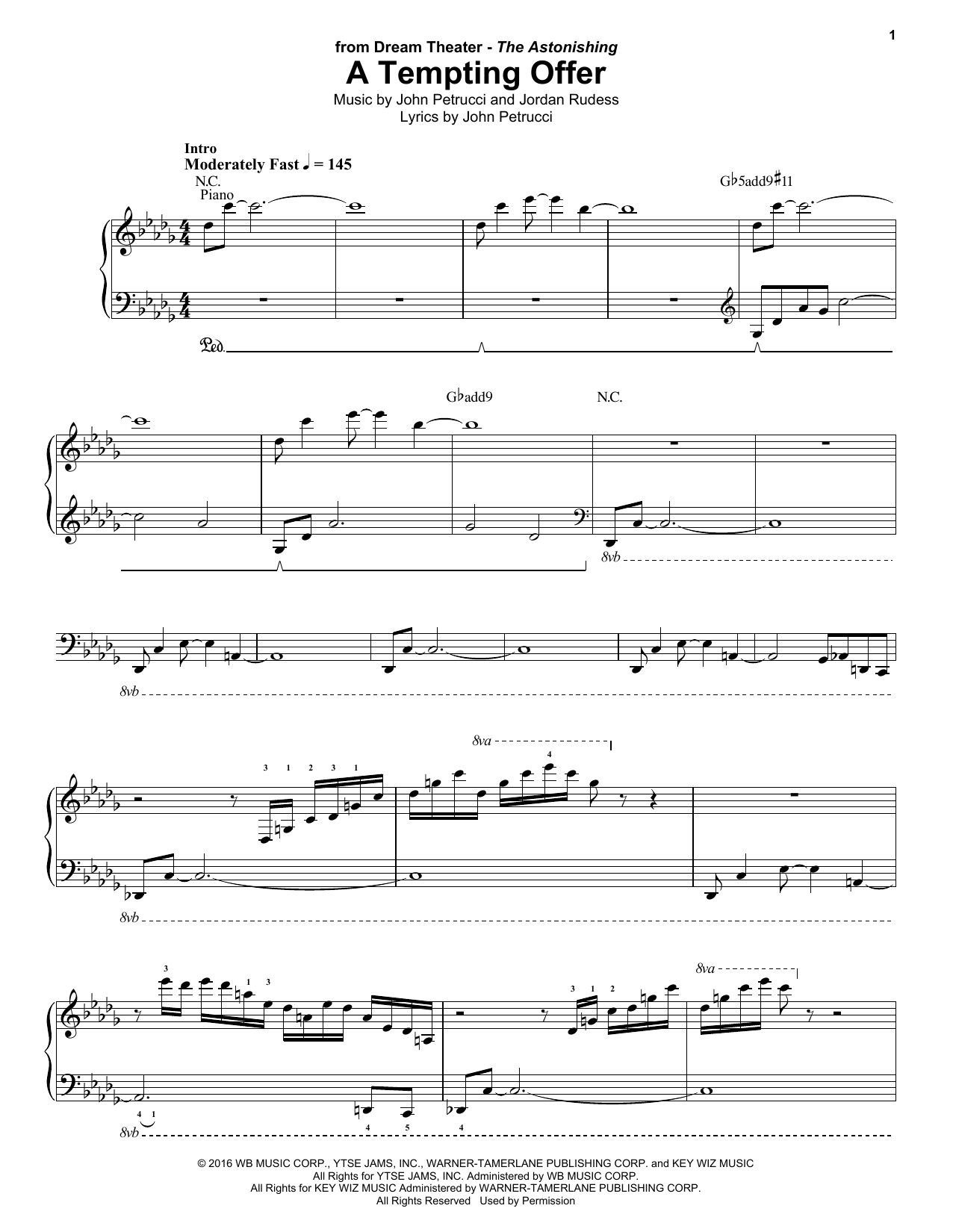 Dream Theater A Tempting Offer Sheet Music Notes & Chords for Keyboard Transcription - Download or Print PDF