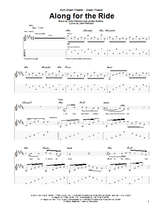 Dream Theater Along For The Ride Sheet Music Notes & Chords for Guitar Tab - Download or Print PDF