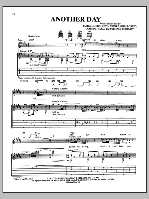 Dream Theater Another Day Sheet Music Notes & Chords for Guitar Tab - Download or Print PDF