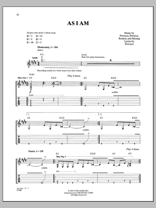 Dream Theater As I Am Sheet Music Notes & Chords for Guitar Tab - Download or Print PDF