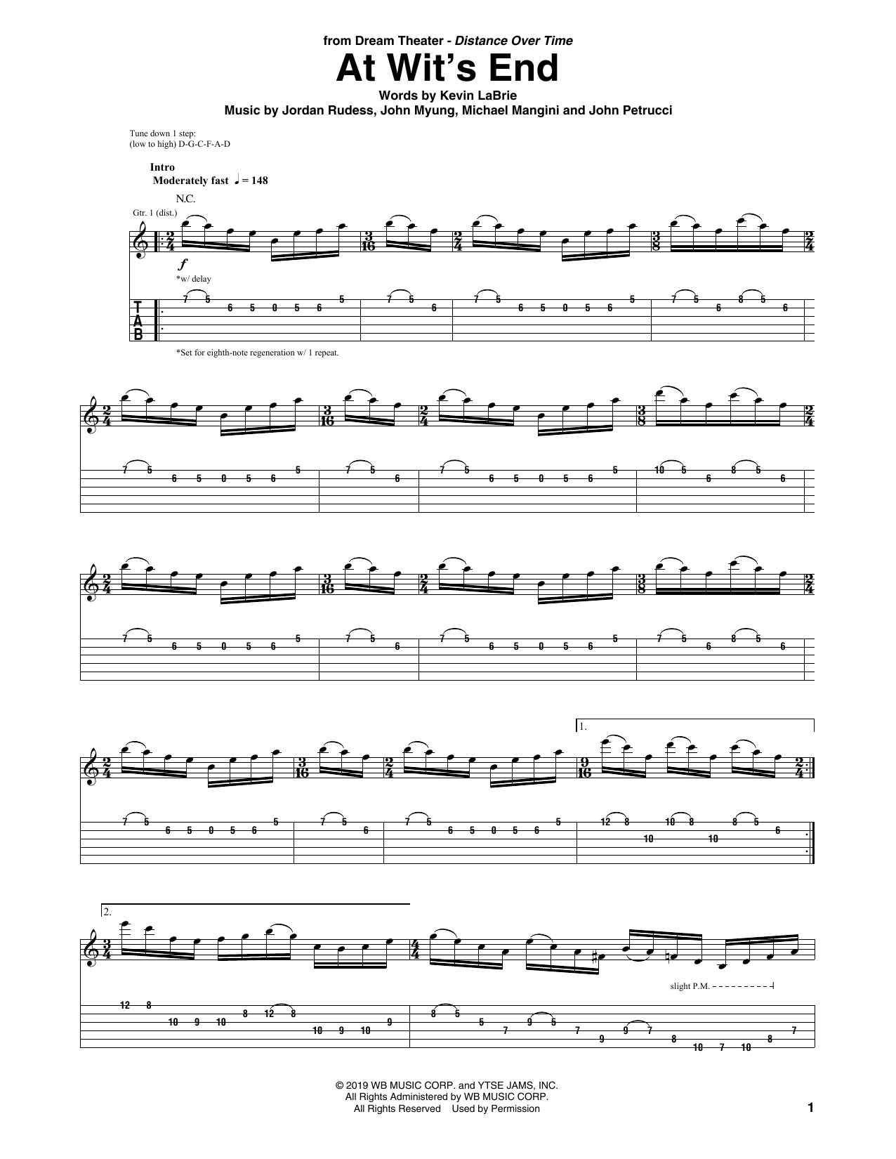 Dream Theater At Wit's End Sheet Music Notes & Chords for Guitar Tab - Download or Print PDF