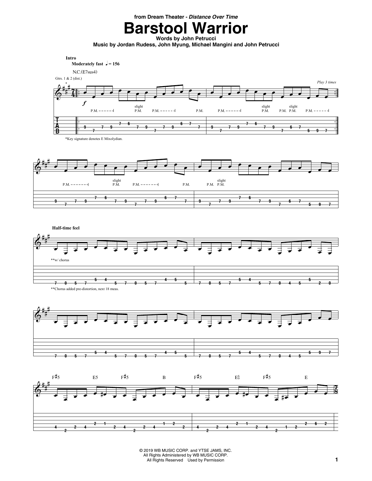Dream Theater Barstool Warrior Sheet Music Notes & Chords for Guitar Tab - Download or Print PDF