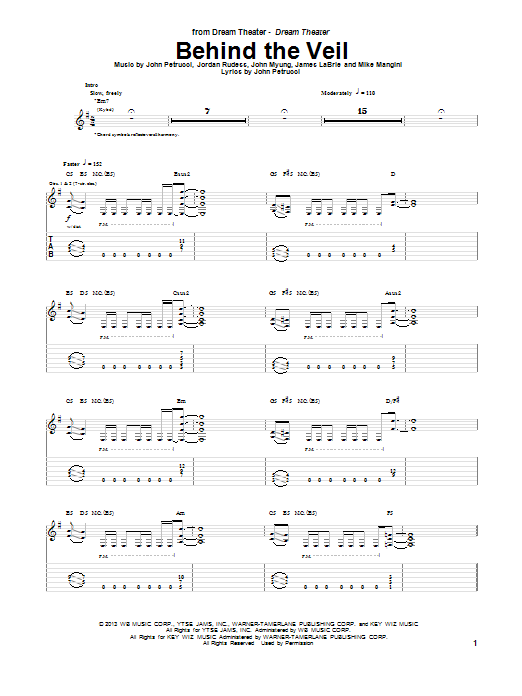 Dream Theater Behind The Veil Sheet Music Notes & Chords for Guitar Tab - Download or Print PDF