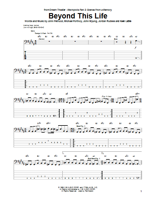 Dream Theater Beyond This Life Sheet Music Notes & Chords for Bass Guitar Tab - Download or Print PDF