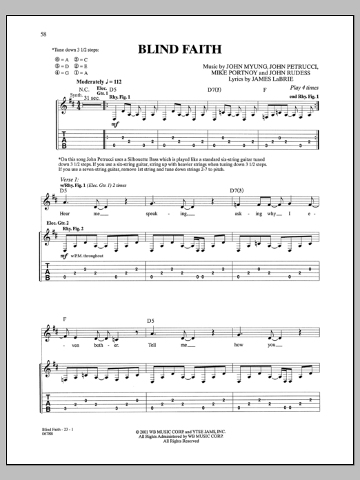Dream Theater Blind Faith Sheet Music Notes & Chords for Guitar Tab - Download or Print PDF