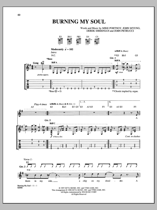 Dream Theater Burning My Soul Sheet Music Notes & Chords for Guitar Tab - Download or Print PDF