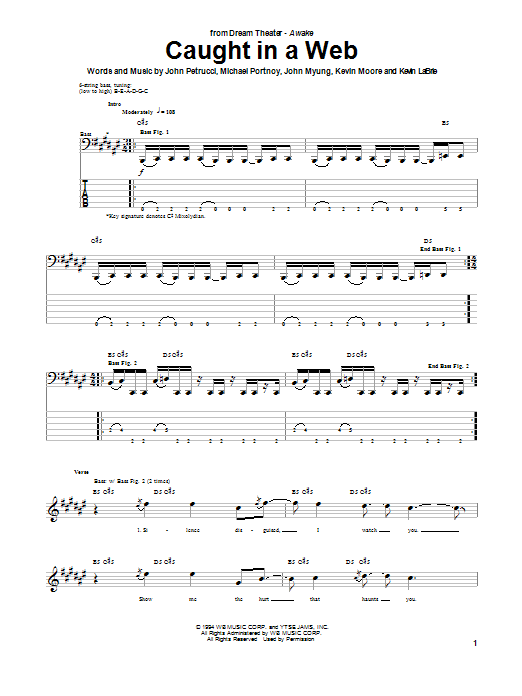 Dream Theater Caught In A Web Sheet Music Notes & Chords for Bass Guitar Tab - Download or Print PDF