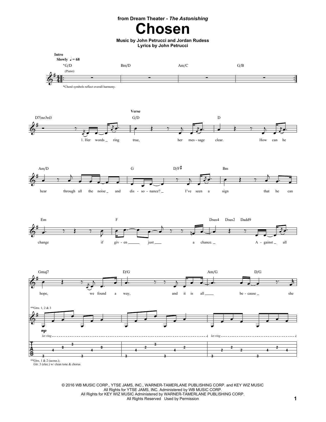 Dream Theater Chosen Sheet Music Notes & Chords for Guitar Tab - Download or Print PDF