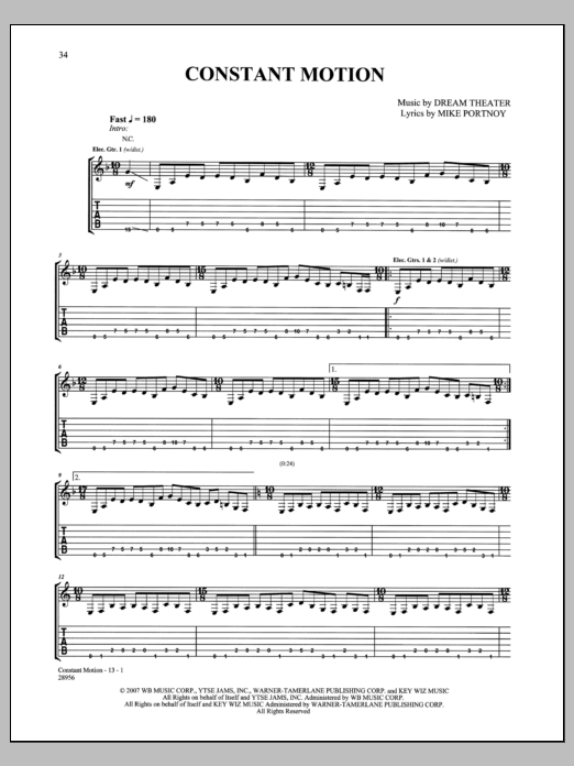 Dream Theater Constant Motion Sheet Music Notes & Chords for Guitar Tab - Download or Print PDF