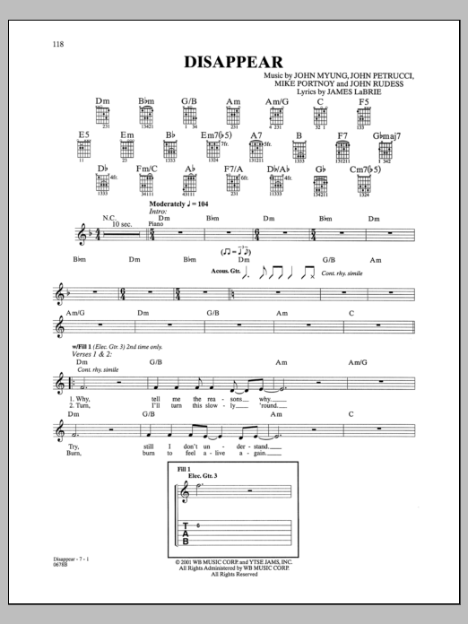 Dream Theater Disappear Sheet Music Notes & Chords for Guitar Tab - Download or Print PDF Dream Theater Disappear Sheet Music Notes & Chords for Guitar Tab - Download or Print PDF