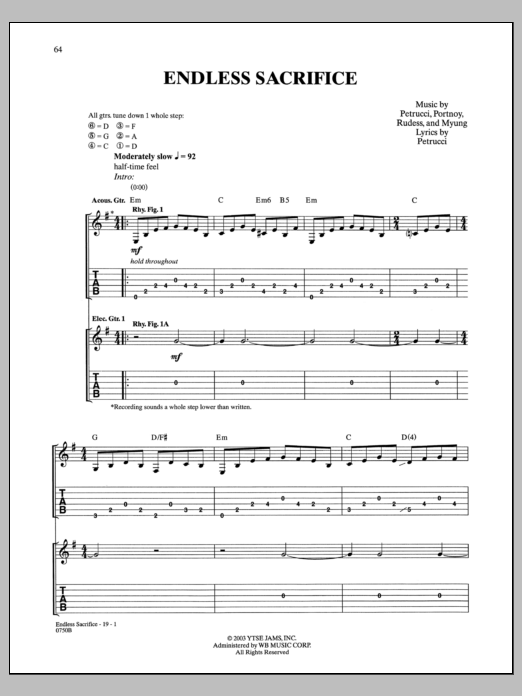 Dream Theater Endless Sacrifice Sheet Music Notes & Chords for Guitar Tab - Download or Print PDF