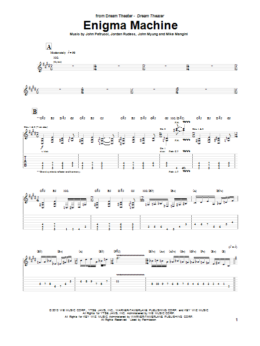 Dream Theater Enigma Machine Sheet Music Notes & Chords for Guitar Tab - Download or Print PDF