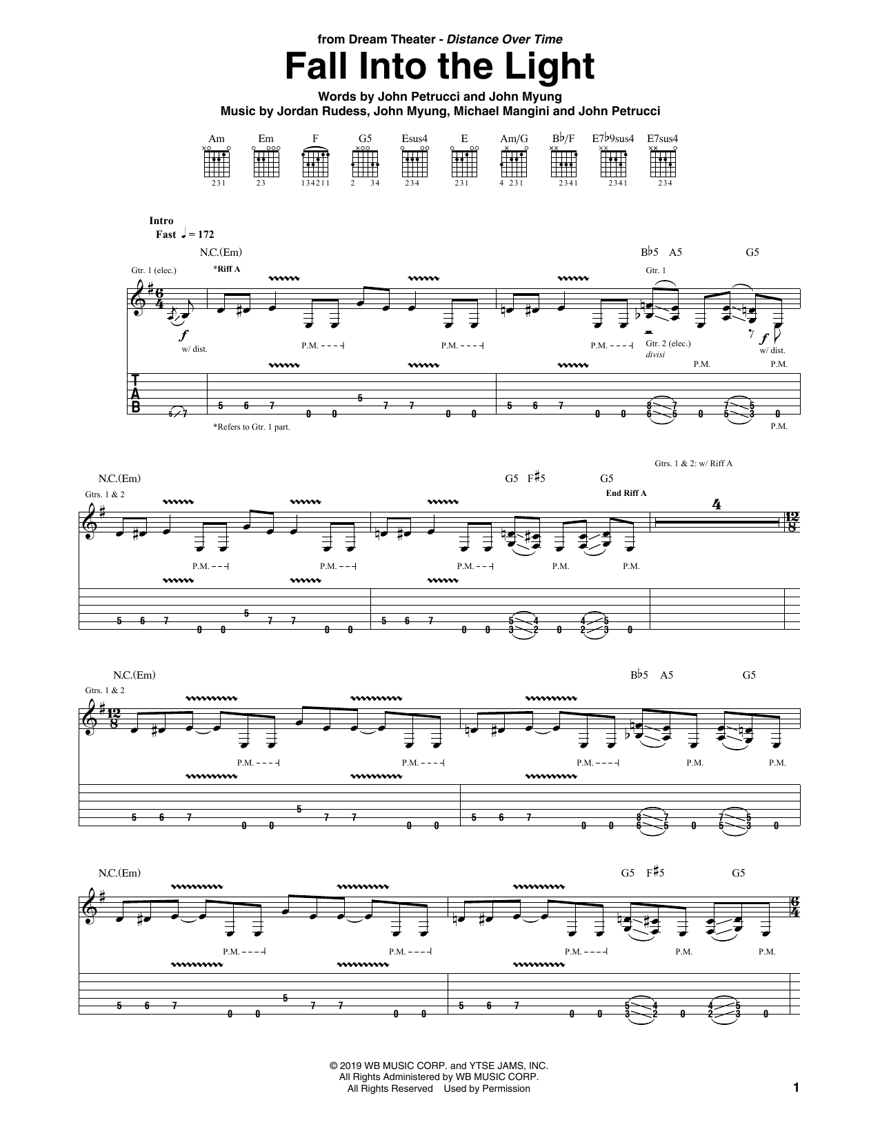 Dream Theater Fall Into The Light Sheet Music Notes & Chords for Guitar Tab - Download or Print PDF
