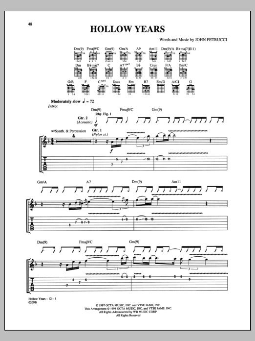Dream Theater Hollow Years Sheet Music Notes & Chords for Guitar Tab - Download or Print PDF