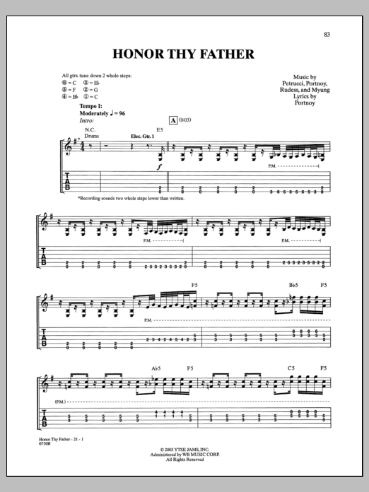 Dream Theater Honor Thy Father Sheet Music Notes & Chords for Guitar Tab - Download or Print PDF