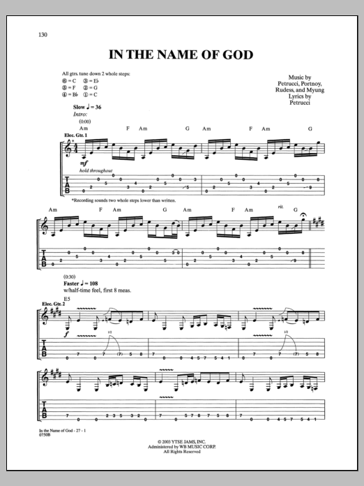 Dream Theater In The Name Of God Sheet Music Notes & Chords for Guitar Tab - Download or Print PDF