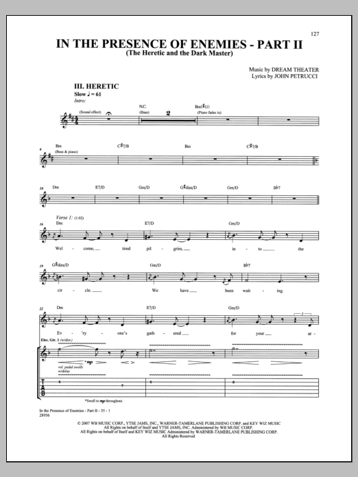 Dream Theater In The Presence Of Enemies - Part II Sheet Music Notes & Chords for Guitar Tab - Download or Print PDF